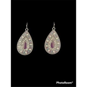 New! Purple White Blue Rhinestone Boho Teardrop Earrings 1 Pair